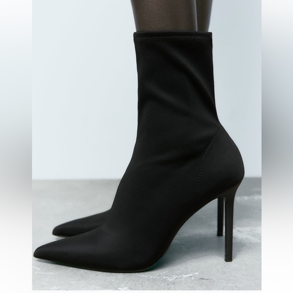 Zara high heel fabric ankle boots 👢 black nwt - Picture 5 of 16